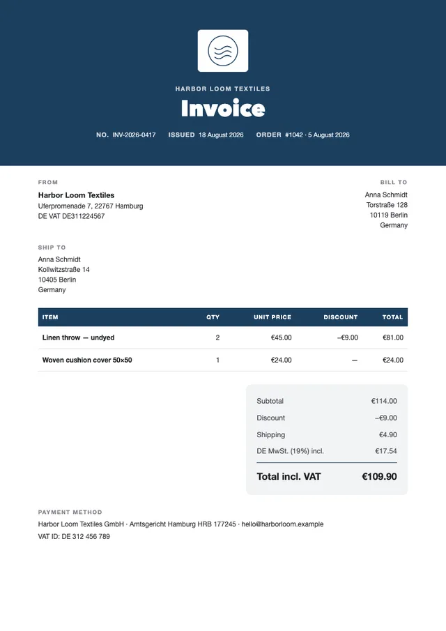 Harbor Loom invoice template