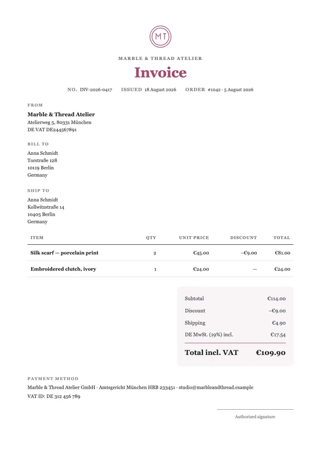 Marble & Thread invoice template