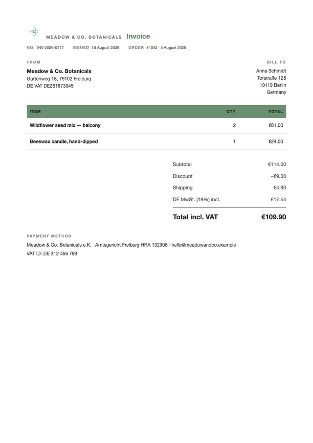 Meadow & Co. invoice template