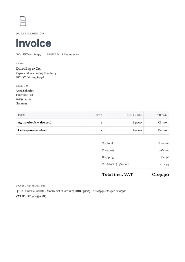 Quiet Paper invoice template