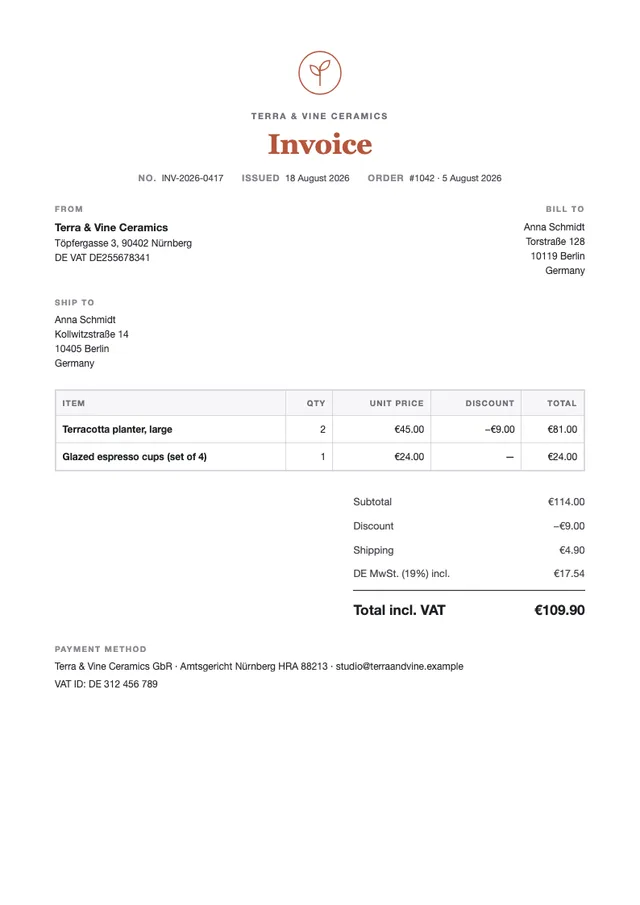 Terra & Vine invoice template